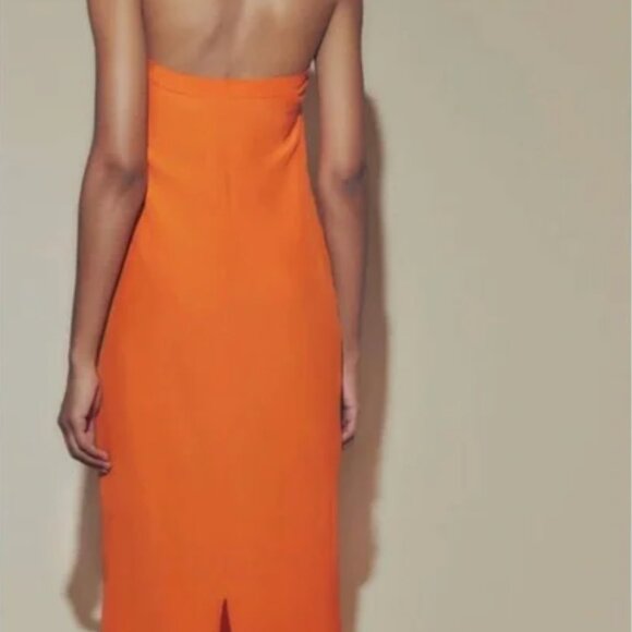 Reformation Alli Orange Silk Halter Midi Dress in Citrus Size 8 - Picture 3 of 4